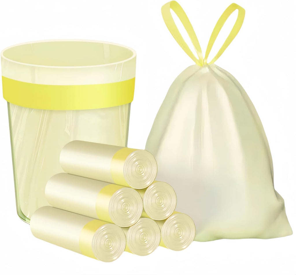 Small Trash Bags, 5 Gallon Strong Drawstring Kitchen Garbage Bags Plastic Trash Can Liners For Bathroom Office， 75 Counts (Yellow)