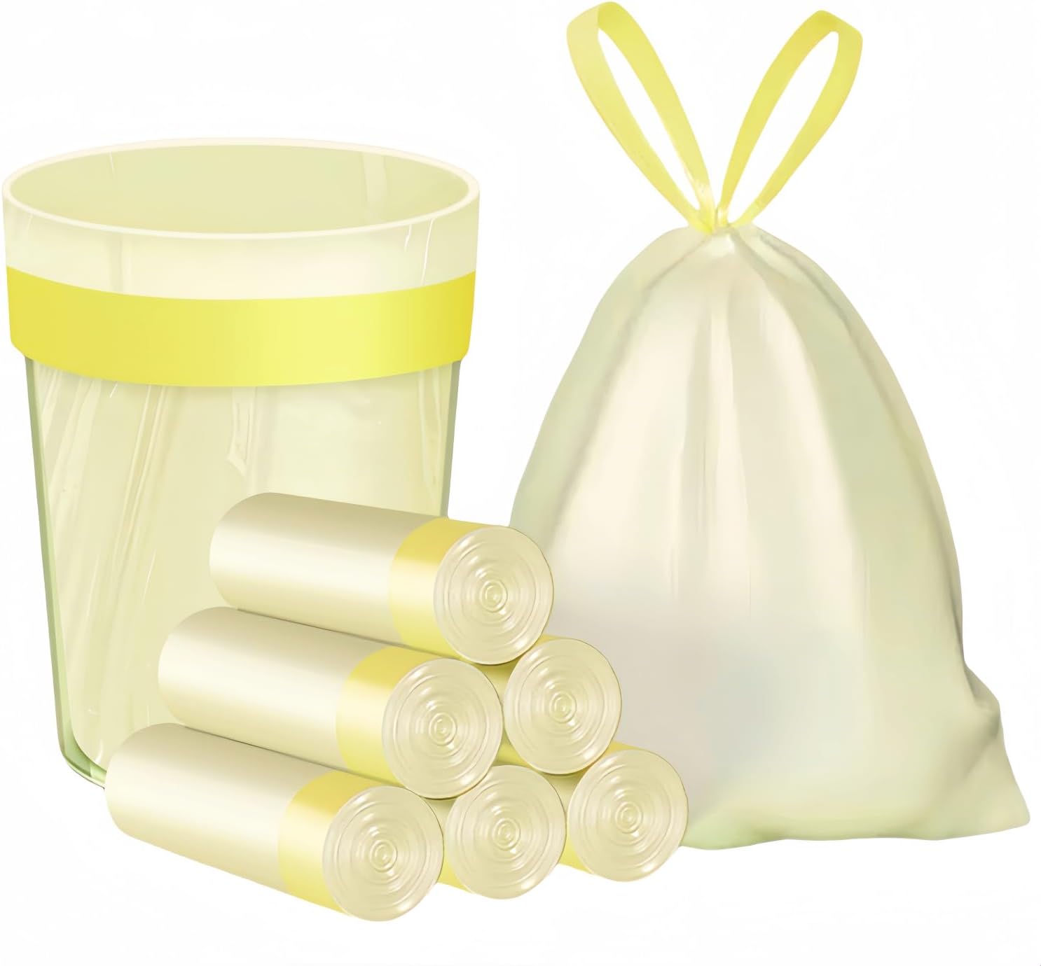 Small Trash Bags, 5 Gallon Strong Drawstring Kitchen Garbage Bags Plastic Trash Can Liners For Bathroom Office， 75 Counts (Yellow)