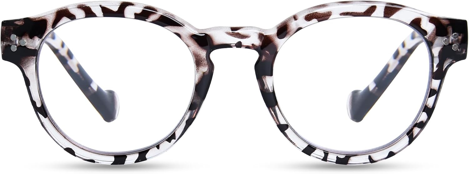 Reading Glasses for Women Men Retro Round Frame Blue Light Blocking Readers Computer Glasses with Spring Hinges