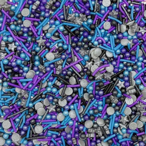 Dynastang Black & Silver & Blue & Purple Sprinkles Mixed Style Edible Cake Decorations Cupcake Toppers Cookie Perfect for Cakes, Cupcakes, Desserts Toppings 3OZ