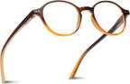 2SeeLife Small Round Reading Glasses for Men & Women – Narrow-Medium Fit, Sturdy Frame, Spring Hinges, Premium Retro Readers, Brown, +1.00