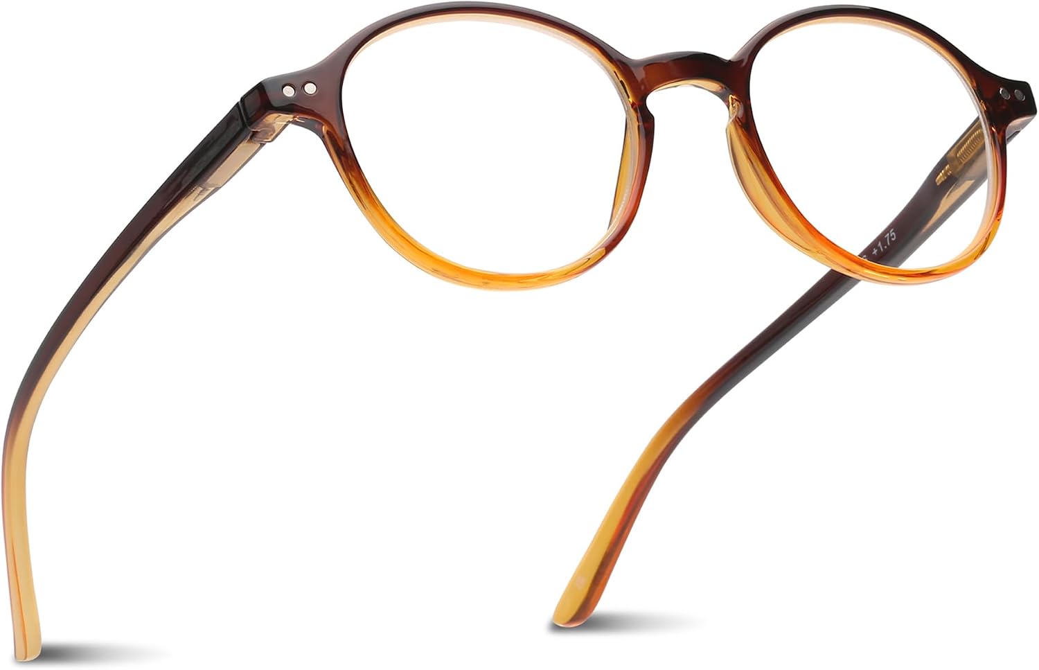 2SeeLife Small Round Reading Glasses for Men & Women – Narrow-Medium Fit, Sturdy Frame, Spring Hinges, Premium Retro Readers, Brown, +1.00