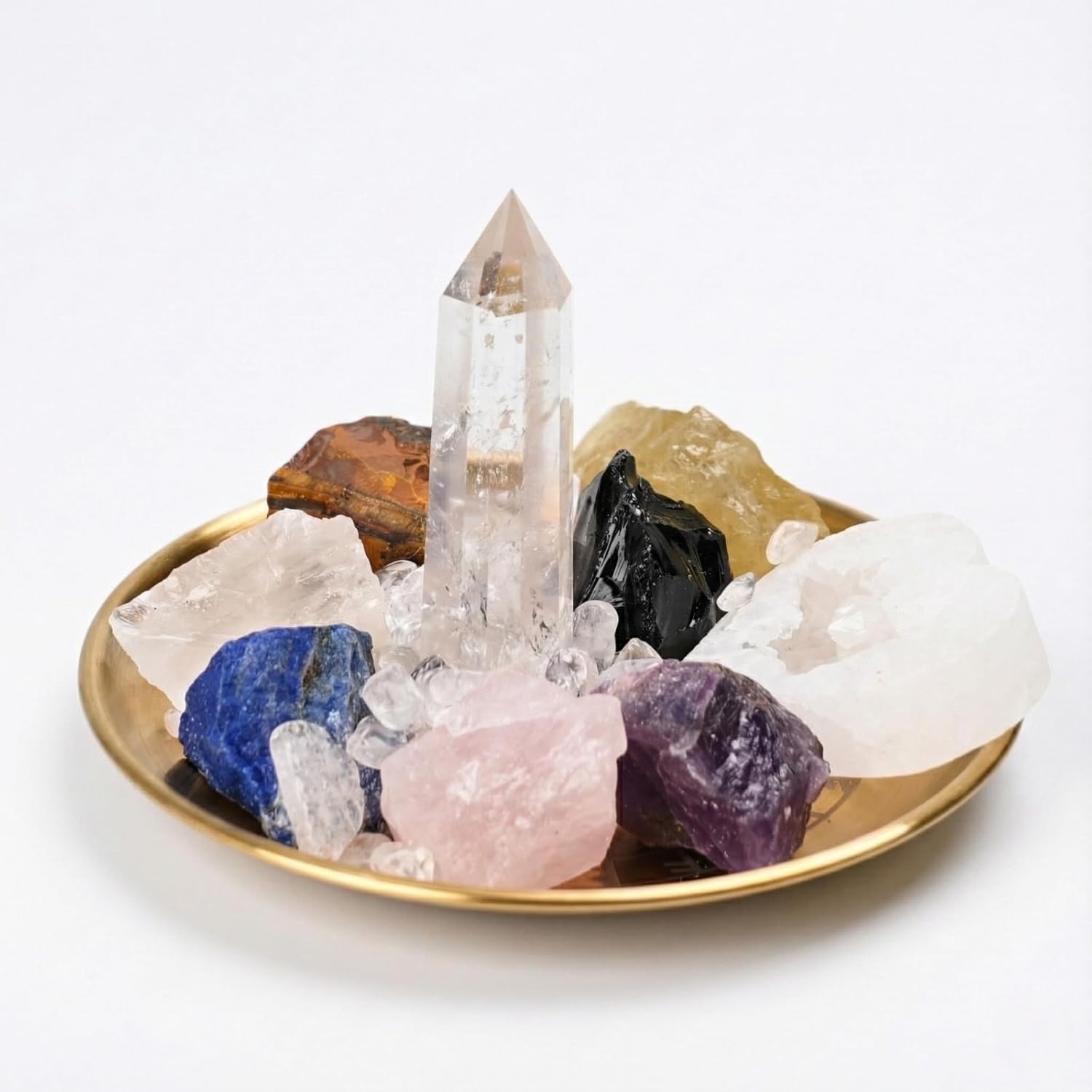 7 Chakra Healing Crystals Grid Set – Real Stones, Clear Quartz Tower, Amethyst & Tree of Life Altar Tray – Spiritual Meditation & Reiki Decor for Yoga, Positive Energy (Guide Included)