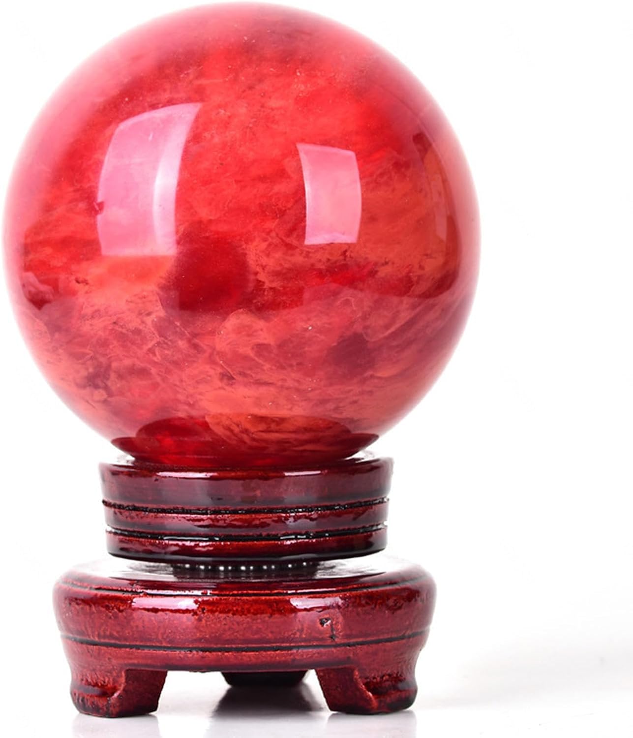 VIDECOR Red Crystal Ball with Stand - Red Obsidian Ball - Natural Smelting Quartz Crystal Gemstone Ball Sphere for Meditation Healing Feng Shui Divination Sphere Home Decoration Gift,1.96in