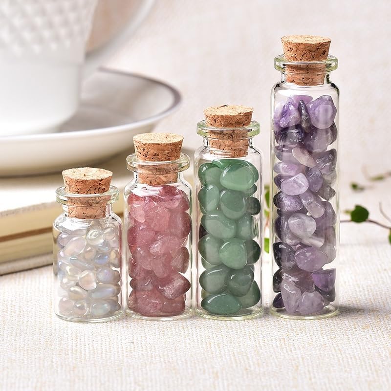 Natural Crystal Glass Wishing Bottle Home Decoration Healing Stone Lucky Drifting Bottle(Brown,40 * 22mm)