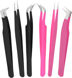 SIVOTE Lash Tweezers for Eyelash Extensions for Volume, Isolation & Classic Lashes, 6 Pack, Black & Pink