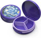 Serfeymi Small Pill Case for Purse, Unique Artistic Patterns Travel Pill Box with 3 Compartments, Portable Mini Pill Organizer for Pocket, Decorative Pill Container for Purse - Purple(StarryNight)