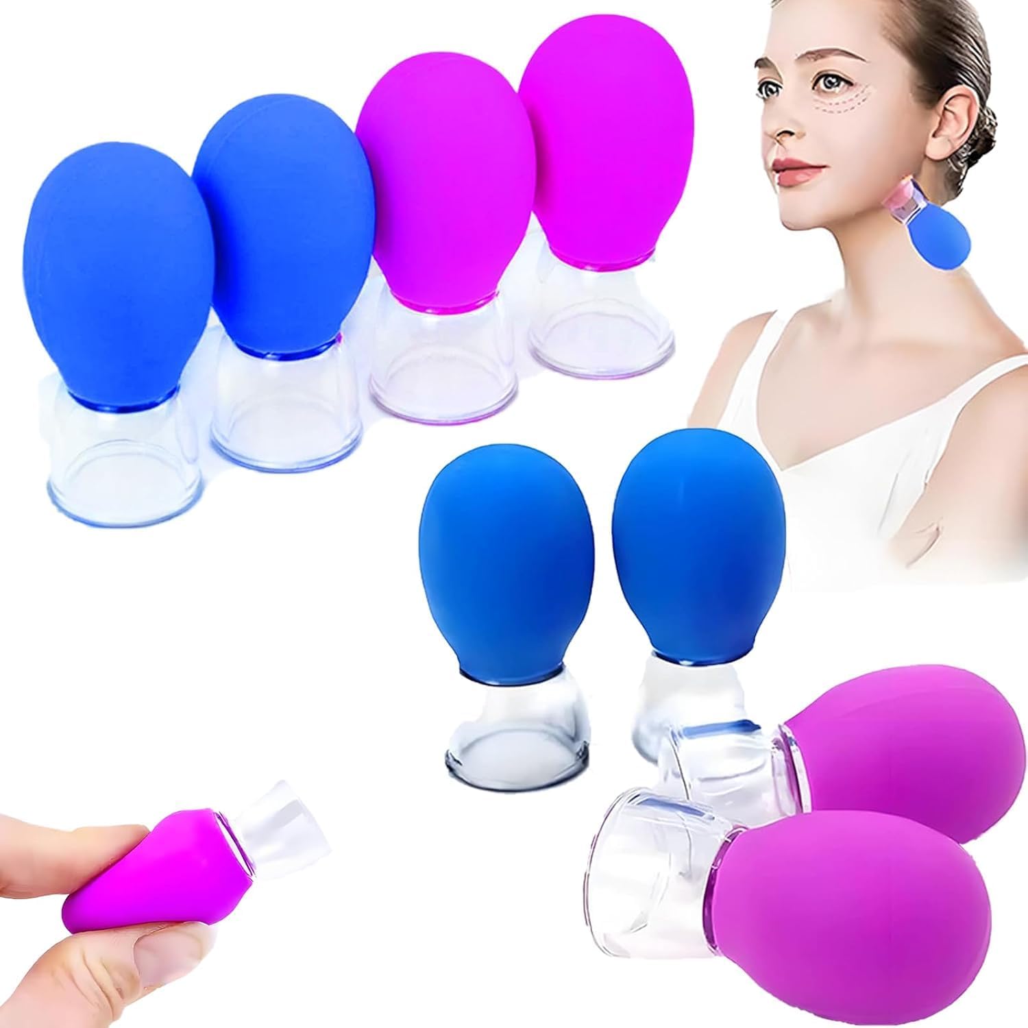 Vacuum Cupping Set for Face-8 Pcs Rubber Vacuum Face Suction Cup Facial Cupping Tools Kit for Skin Back Neck Arm Shoulder Muscle with Clear Storage Box