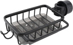 Buachois Sponge Holder for Kitchen Sink, Over Faucet Metal Basket with Drip Tray and Hanging Hook, Detachable Faucet Drain Rack for Soap Brush Rag (Black)