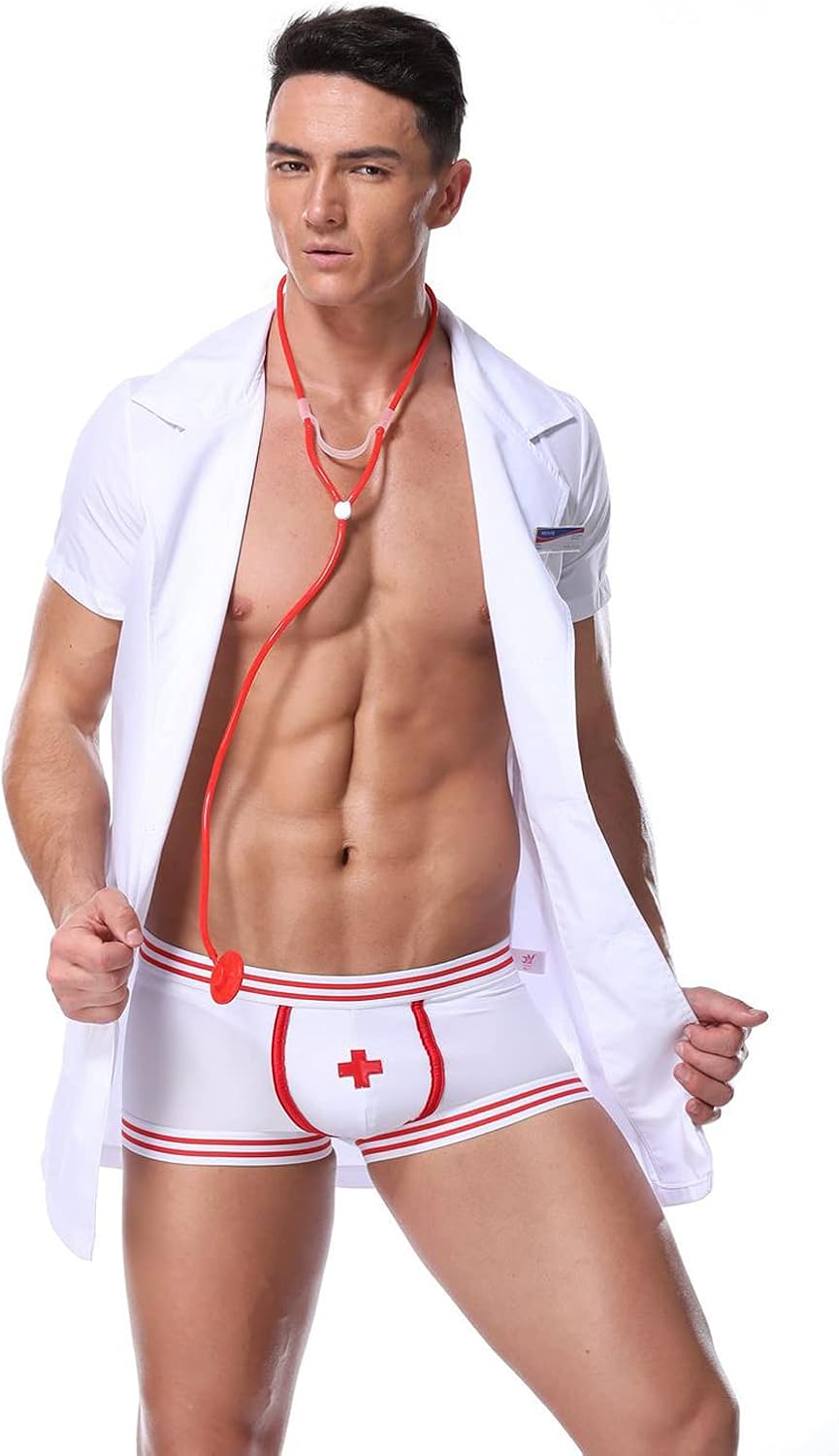Mens Sexy Lingerie Set Role Play Nurse Doctor Fun Uniform Night Club Costume Outfit