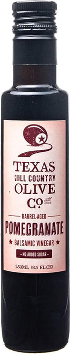 Pomegranate Balsamic Vinegar - Gourmet Barrel Aged Infused Balsamic Vinegar - Great for Dressing Dipping Glazing - No Artificial Flavors or Added Sugar - Made in Texas (8.5 oz)