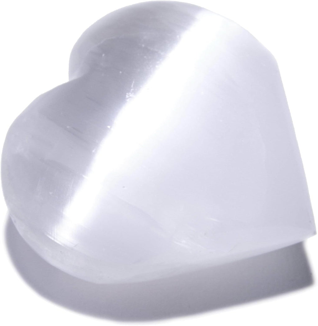 KALIFANO Selenite Heart Worry Stone with Healing & Calming Effects - High Energy Selenita/Satin Spar Love Palm Stone Used for Cleansing and Protection (Information Card Included)