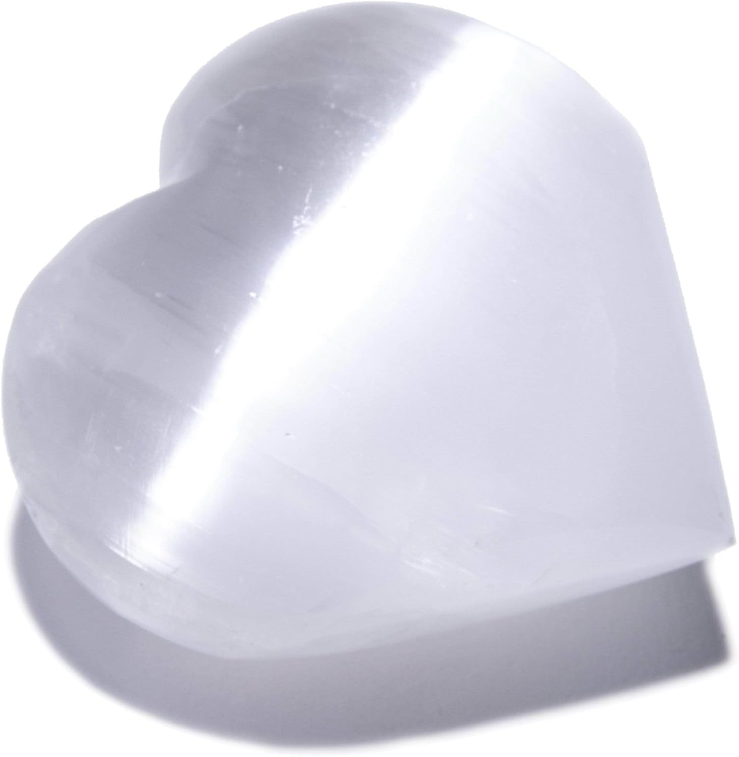 KALIFANO Selenite Heart Worry Stone with Healing & Calming Effects - High Energy Selenita/Satin Spar Love Palm Stone Used for Cleansing and Protection (Information Card Included)