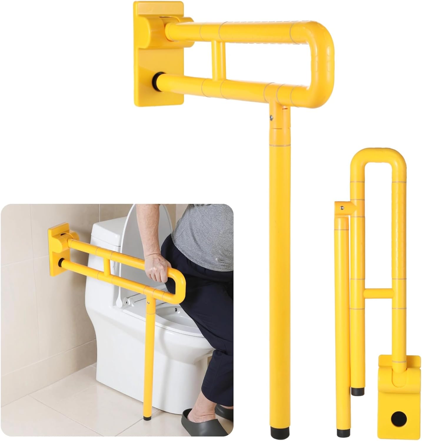 Flip Up Handicap Grab Bars, Wall Mounted Folding Toilet Safety Rails, Non-Slip Toilet Grab Bar, Stainless Steel&Luminous Bathroom Assist Handrail for Elderly, Disabled, Pregnant, 350lbs