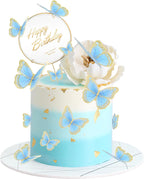 11 Pieces Butterfly Cake Toppers With Happy Birthday Cake Toppers 3D Pink Gold Butterfly Cake Decorations for Girls Women's Birthday Party Wedding Cake Decor Baby Shower (Blue)