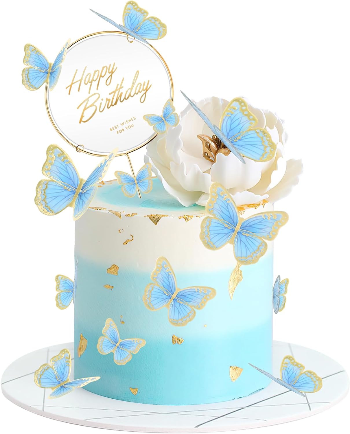 11 Pieces Butterfly Cake Toppers With Happy Birthday Cake Toppers 3D Pink Gold Butterfly Cake Decorations for Girls Women's Birthday Party Wedding Cake Decor Baby Shower (Blue)