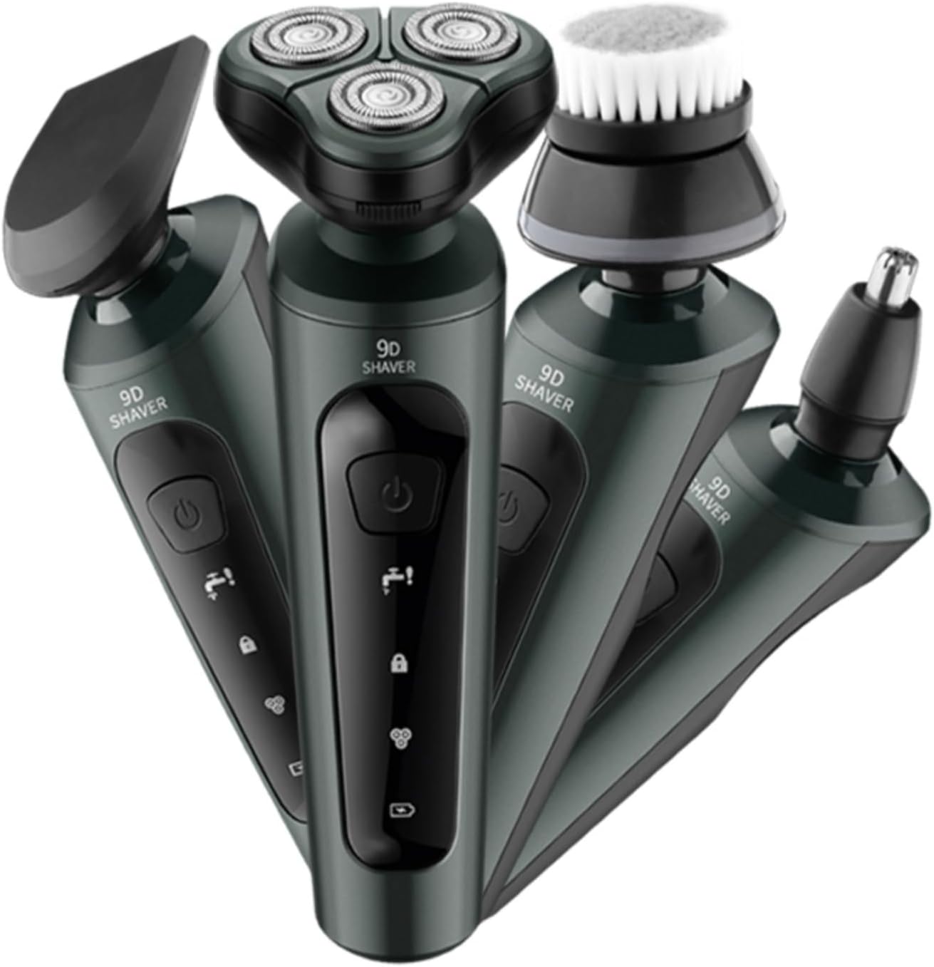 4-in-1 Electric Shaver for Men — Rechargeable, Equipped with Trimmer, Facial Cleansing Brush & Nose Hair Cutter, Full-Body Washable, Rotary 3-Blade System, 90 Minutes of Runtime