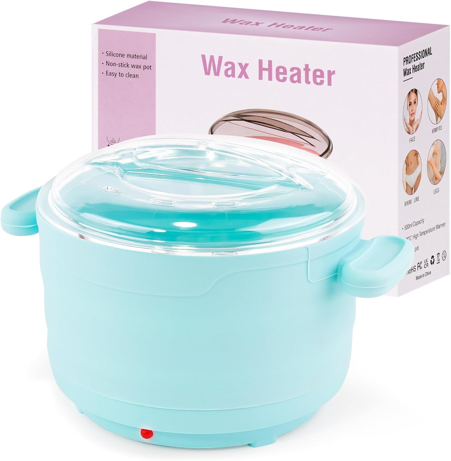Silicone Wax Warmer for Hair Removal, Foldable Hot Wax Melter Machine for Hard and Soft Wax Beads, 18.6oz Electric Waxing Kit Silicone Heater Pot for Full Body, Legs, Face, Eyebrows & Bikini