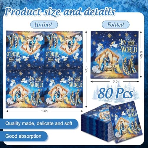 JarThenaAMCS 80Pcs Christmas Christian Paper Napkin Nativity Disposable Luncheon Napkin Holy Night Dinner Hand Napkin for Holiday Baby Shower
