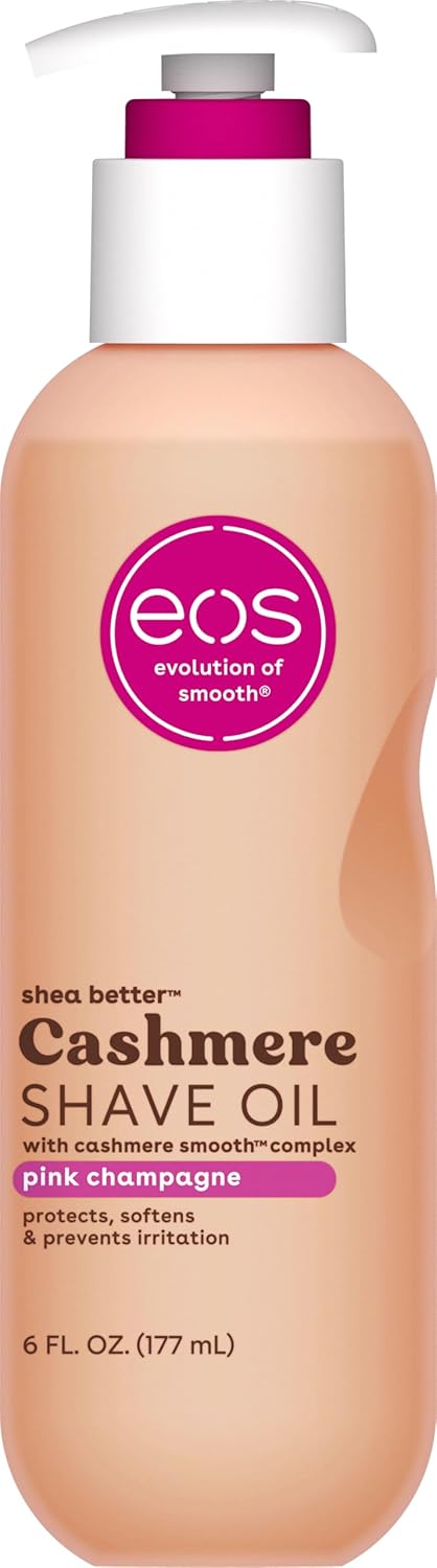 eos Cashmere Shave Oil – Pink Champagne, Moisturizing Shave Oil with Shea Butter & Glycerin, Helps Prevents Irritation & Razor Burn, Vegan, 6 fl oz