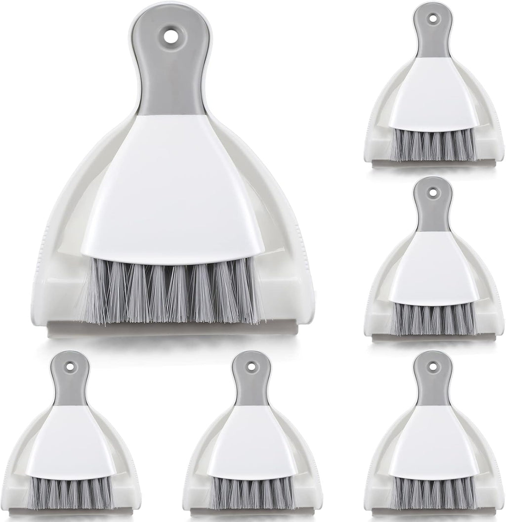 Zopeal 6 Sets Mini Dustpan and Brush Set Small Broom and Dust Pan Portable Multifunctional Whisk Hand for Car Table Desk Countertop Keyboard Kitchen Cat Dog Nest Home Cleaning Tool