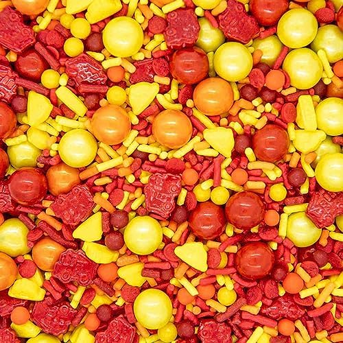 BakeBright Fire Truck Sprinkles Cake Cupcake Topper for Fire Truck Birthday Decorations, Firefighter Retirement Party Supplies, Cake Decorations, Red and Yellow Jimmie Sprinkles for Cake Decorating