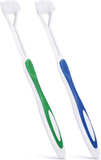 Boao 2 Pieces Autism Toothbrush Three Bristle Travel Toothbrush for Complete Teeth, Great Angle Bristles Clean Each Tooth, Soft and Gentle(Green, Blue)