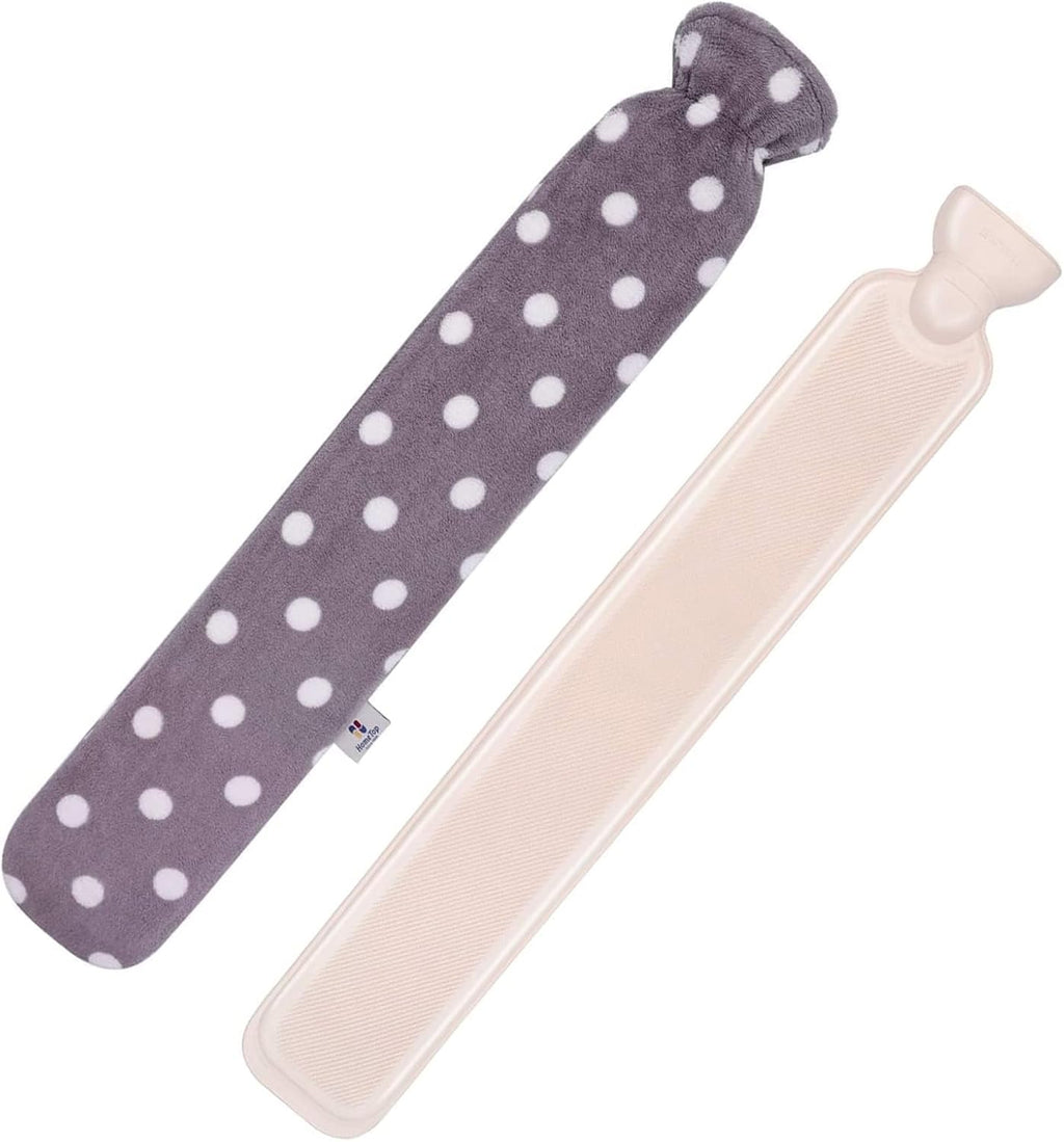 HomeTop Premium 2.25 Liters Rubber Hot Water Bottle w/Soft Gray Polka Dot Fleece Cover (Light Gray)