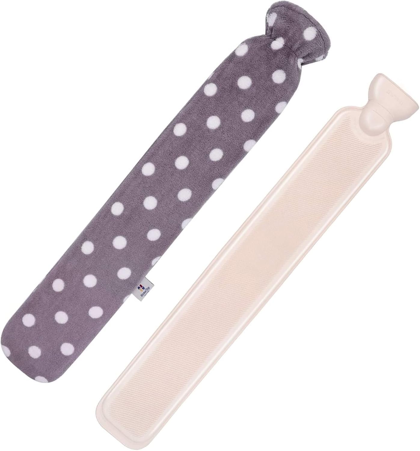 HomeTop Premium 2.25 Liters Rubber Hot Water Bottle w/Soft Gray Polka Dot Fleece Cover (Light Gray)