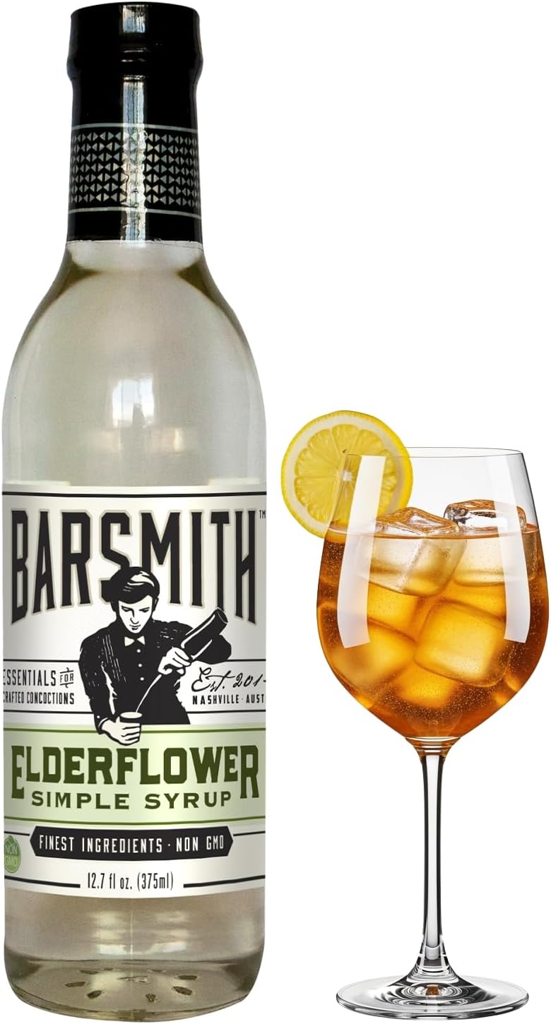 Barsmith Elderflower Simple Syrup - Delicate Floral Sweetness w/Natural Flavor - Gluten Free & Non-GMO Elderflower Syrup - Ideal for Spritz, Gimlet, Mojito, Mocktails & Cocktails - 12.7oz (Pack of 1)