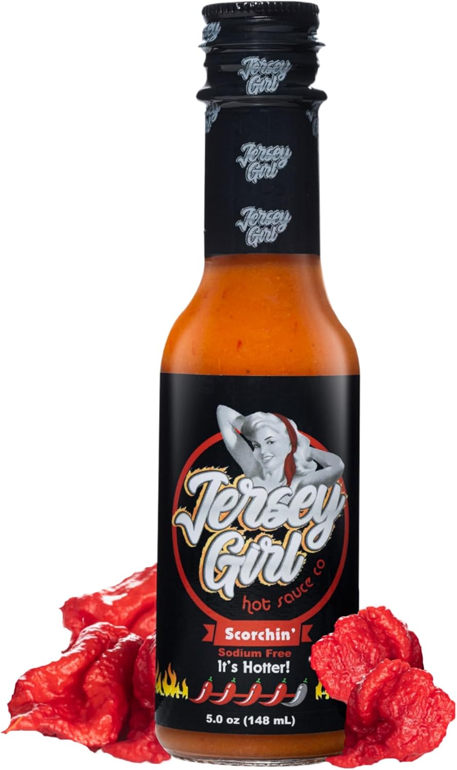 Jersey Girl Hot Sauce Co Scorchin' Hot Sauce - Made with Carolina Reaper & Dragon's Breath Peppers/2 of the Hottest Peppers in the World - All Natural, A Sodium/Salt Free Condiment - 5 Oz Bottle