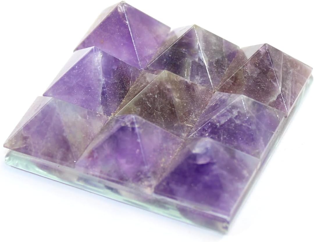 Jet Lovely Amethyst 9 Pyramid Plate A++ Chakra Power Protection Vastu Healing Feng Shui Energy Gift Success Progress Health Wealth Prosperity Good Luck Divine Vastu Defect Business