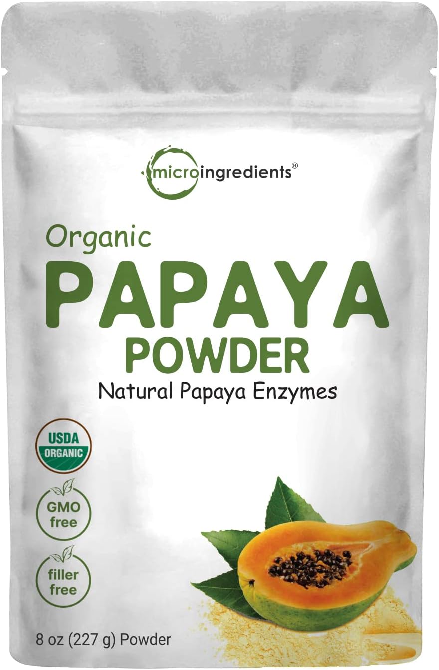Micro Ingredients Organic Papaya Fruit Powder, 8 Ounce, Freeze Dried, Naturally Rich in Papaya Enzyme, No GMOs & Vegan Friendly