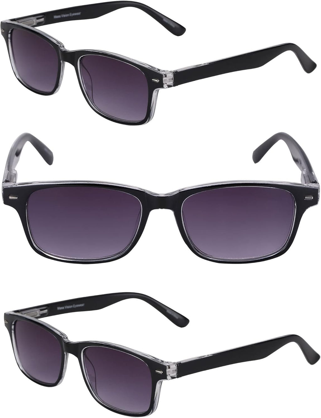 Mass Vision Reader Sunglasses 'The Summerville' Full Reading Lens Sunglasses with Spring Hinges & UV400 Protection (3 Pack)