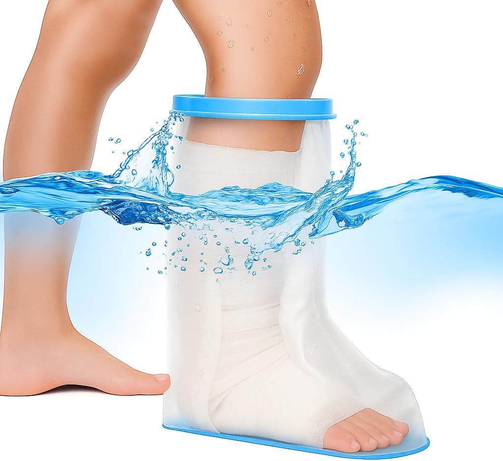 100% Waterproof Leg Cast Cover for Shower with Non-Slip Bottom Reusable Shower Boots Leg Ankle Foot Cast Protector for Adult After Surgery Bandage Dressing Wound [2026 Upgraded]