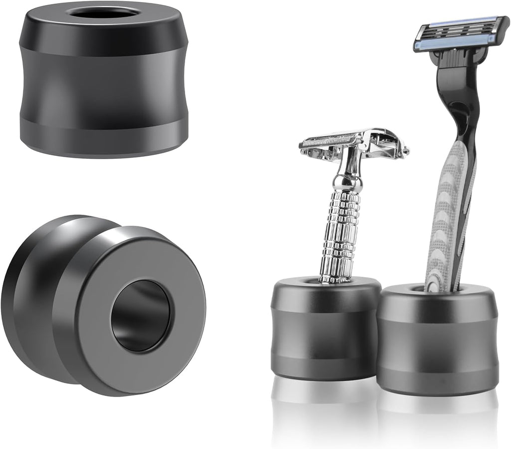Linkidea 2 Pack Safety Razor Stand, Opening Dia 0.7" (18.5mm) Men Shaving Stand for Bathroom Countertop Compatible with Gillette SkinGuard (Dark Grey)