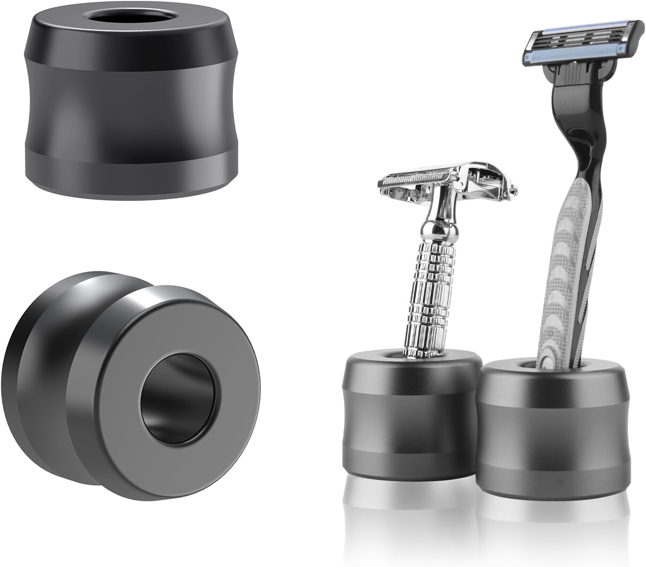Linkidea 2 Pack Safety Razor Stand, Opening Dia 0.7" (18.5mm) Men Shaving Stand for Bathroom Countertop Compatible with Gillette SkinGuard (Dark Grey)