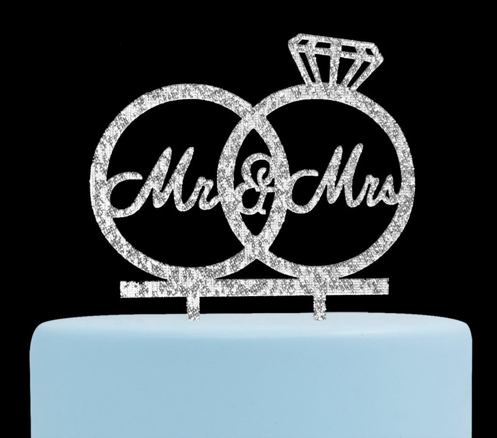 Mr & Mrs Cake Topper ,Bride and Groom Cake Topper, Wedding Anniversary Rings , Engagement Party Decorations (Silver)
