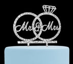 Mr & Mrs Cake Topper ,Bride and Groom Cake Topper, Wedding Anniversary Rings , Engagement Party Decorations (Silver)