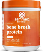 Zammex Pure Grass Fed Beef Bone Broth Protein Powder, 20g Protein, Hydrolyzed Collagen Supplement for Healthy Skin, Nails, Hair, Joints, Non-GMO, Gluten Free, Paleo & Keto Friendly, Great in Soup