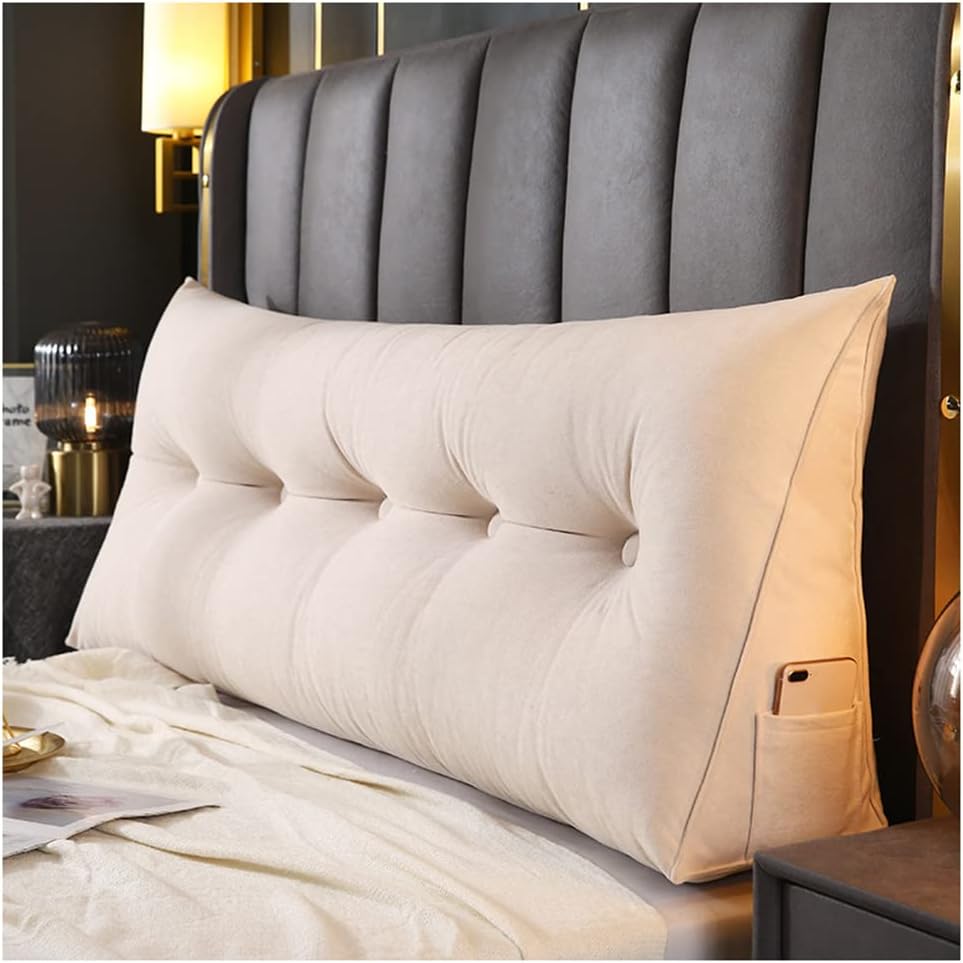 Reading Wedge Pillow, Triangular Rest Large Bolster Cushion Positioning Support Wedge Headboard Lumbar Cushion, with Removable Cover, for Day Bed & Bunk Bed,G,150 * 50 * 20cm