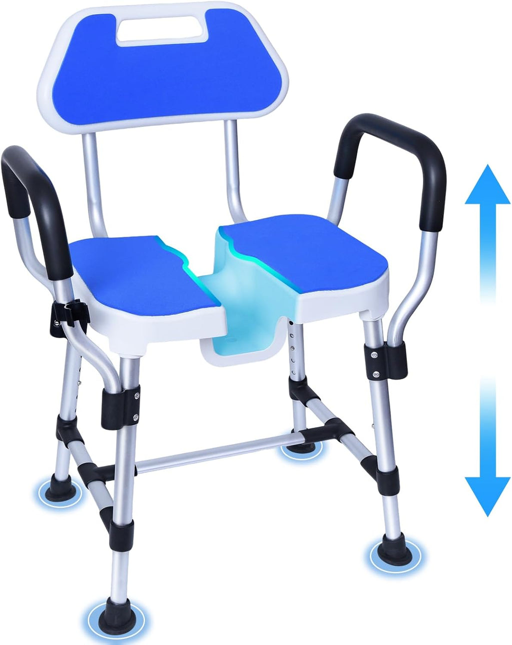 U-Shaped Shower Chair for Elderly & Disabled, Heavy Duty Shower Chair with Back and Arms, Height Adjustable Bath Seat, Non-Slip Feet, 400 lbs Capacity, Tool-Free Assembly