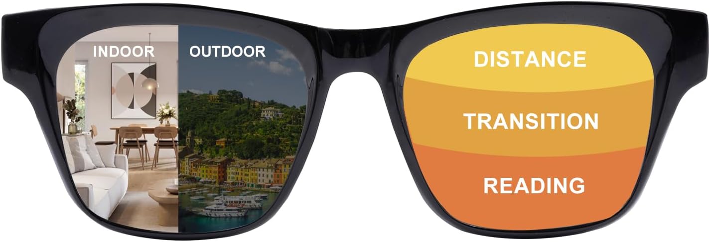 Photochromic Progressive Multifocal Reading Glasses for Men Women