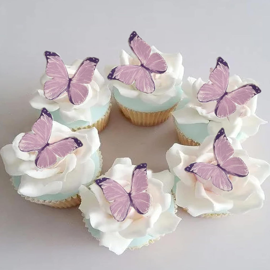 48Pcs Edible Wafer Paper Purple Butterflies Lavender Cupcake Topper Cake topper Cake Decorations