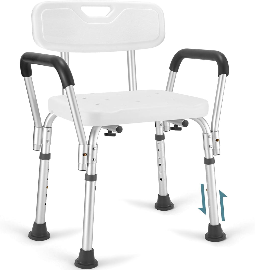 Shower Chair for Elderly and Disabled with Padded Armrests and Back, Adjustable Height Shower Seat, Tool-Free Heavy Duty Shower Chairs for Inside Shower, Handicap
