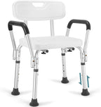 Shower Chair for Elderly and Disabled with Padded Armrests and Back, Adjustable Height Shower Seat, Tool-Free Heavy Duty Shower Chairs for Inside Shower, Handicap