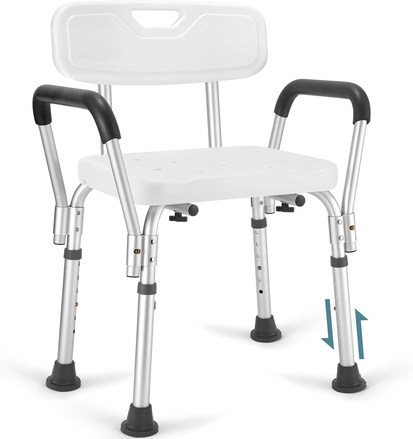Shower Chair for Elderly and Disabled with Padded Armrests and Back, Adjustable Height Shower Seat, Tool-Free Heavy Duty Shower Chairs for Inside Shower, Handicap