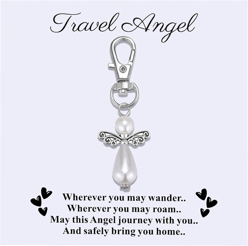 Travel Guardian Angel Charm Keychain, Safe Travels Good Luck Charm, Travel Gift for Traveler, Adventure Blessing Accessory