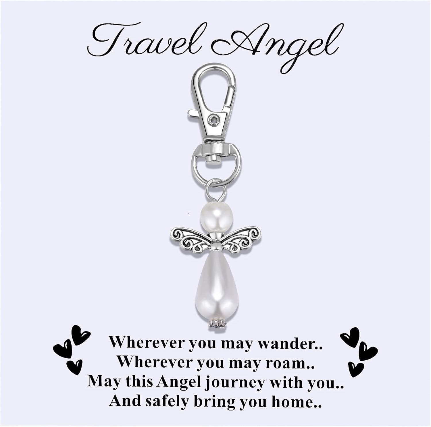 Travel Guardian Angel Charm Keychain, Safe Travels Good Luck Charm, Travel Gift for Traveler, Adventure Blessing Accessory