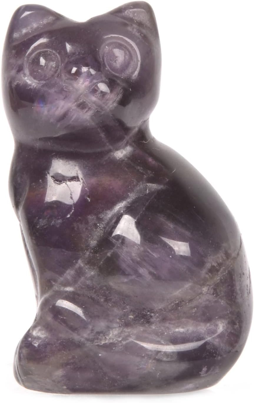 Justinstones Carved Natural Amethyst Cat Guardian Statue Home Decor Reiki Chakra Healing Crystal Desk Gemstone Decoration Stone Crafts Gemstone Collectible Gift